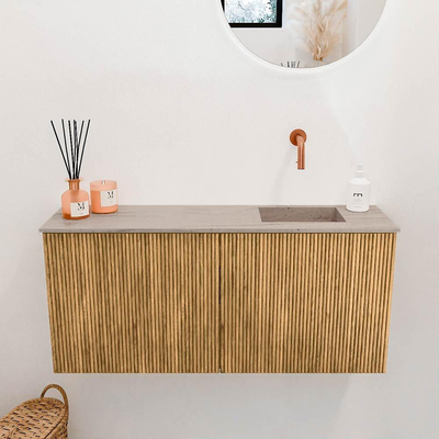 Mondiaz JOYA-DLUX 90cm toiletmeubel - kleur Oak - Wastafel FAYE positie Rechts Zonder kraangat kleur Saba.