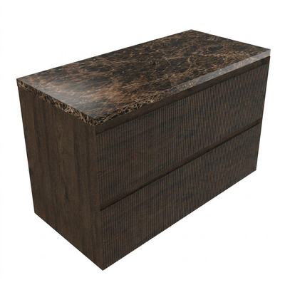 Saniclass Holz Atelier Ensemble de meubles de salle de bains - 100x45x63cm - Plan de toilette en pierre naturelle Noche dark emperador - 1 trou de robinet - 2 tiroirs - chêne charcoal mat (bois)