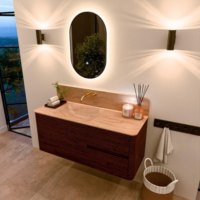Mondiaz CIRO-DLUX Ensemble de meubles de salle de bains - 120x45x50cm - Plan-vasque solid surface Saba - 1 vasque à gauche - sans trous de robinetterie - 2 tiroirs - Ruby