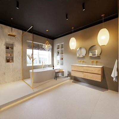 MONDIAZ VICA-DLUX Ensemble meuble de salle de bains - 120cm - sous-meuble chêne lavé - 4 tiroirs - lavabo encastré cloud double - sans trous de robinet - version haute 60cm - opalo