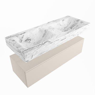 Mondiaz ALAN-DLUX Ensemble de meuble - 120cm - meuble Linen mat - 1 tiroir - Lavabo Cloud Glace suspendu - vasque Gauche et droite - 2 trous de robinet