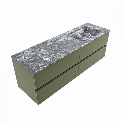 MONDIAZ VICA-DLUX Badkamermeubelset - 150cm - onderkast army - 4 lades - inbouw wastafel cloud rechts - zonder kraangaten - spiegel model spot - XL versie 60cm hoog - lava