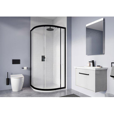 Crosswater Clear 6 cabine de douche quart de cercle avec 1 porte coulissante 80x80x195cm verre de sécurité clair 6mm noir mat
