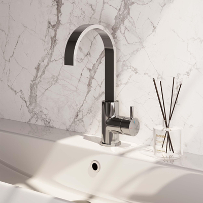 Brauer Chrome Edition wastafelkraan - model B - opbouw - hoog - platte uitloop - chroom