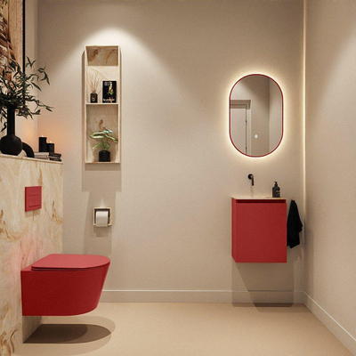 MONDIAZ TURE-DLUX Meuble de toilette 40cm Fire. EDEN vasque Frappe position gauche. Sans trou de robinet.