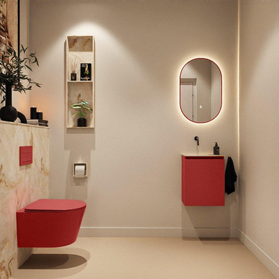 MONDIAZ TURE-DLUX Meuble toilette - 40cm - Fire - EDEN - vasque Frappe - position gauche - sans trou de robinet