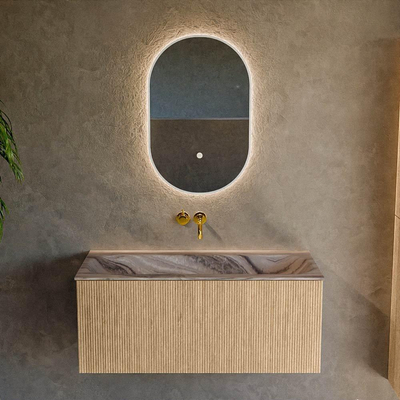MONDIAZ KURVE-DLUX 100cm badmeubel kleur Oak met 1 lade en 0 deuren. Wastafel BIG MEDIUM Midden zonder kraangat Sombra.