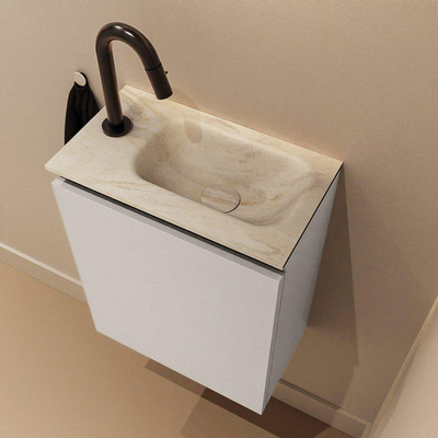 MONDIAZ TURE-DLUX 40cm toiletmeubel Linen. EDEN wastafel Ostra positie rechts. Met 1 kraangat.
