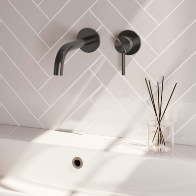 Brauer Gunmetal Edition Mitigeur de lavabo encastré - bec courbé à gauche - long levier étroit - modèle A 1 - PVD - gunmetal brossé