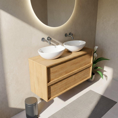 Saniclass Holz Frame Ensemble de meubles de salle de bains - 120x45x62cm - plan de toilette en bois - sans trou de robinet - 2 tiroirs - chêne naturel mat (bois)