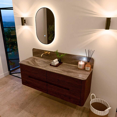 Mondiaz CIRO-DLUX Badkamermeubelset - 140x45x50cm - Solid surface wastafel Oza - 1 wasbak Links - zonder kraangaten - 4 lades - Ruby