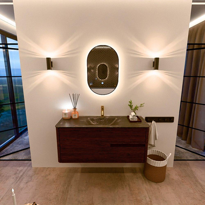 Mondiaz CIRO-DLUX Meuble de salle de bains - 120x45x50cm - Lavabo solid surface Lava - 1 vasque centrale - 1 trou de robinet - 2 tiroirs - Ruby