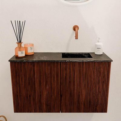 Mondiaz JOYA-DLUX 70cm meuble de salle de bains - couleur Ruby - Vasque FAYE position Droite Sans trou de robinet couleur Lava.