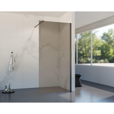 FugaFlow Eccelente Vetro inloopdouche - 180x200cm - rookglas - wandarm - Geborsteld Gunmetal PVD