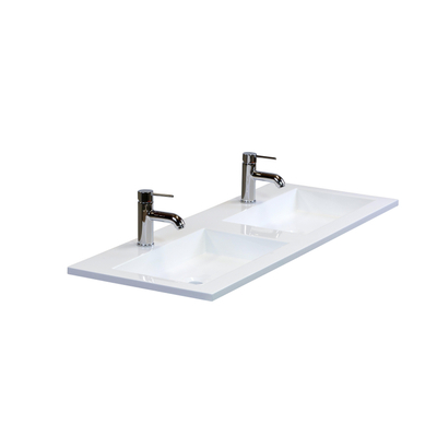 HR Badmeubelen Thin vasque résine minérale 120,5x2x45,5cm double blanc mat 2 trous de robinet