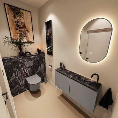 MONDIAZ TURE-DLUX Meuble de toilettes 100 cm Smoke. Lavabo EDEN Lava position droite. Avec 1 trou de robinet.