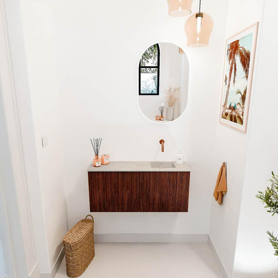 Mondiaz JOYA-DLUX 90cm toiletmeubel - kleur Ruby - Wastafel FAYE positie Rechts Zonder kraangat kleur Opalo.