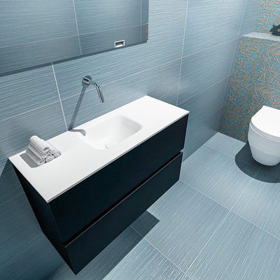 MONDIAZ ADA Toiletmeubel 80x30x50cm met 0 kraangaten 2 lades urban mat Wastafel Lex midden Solid Surface Wit