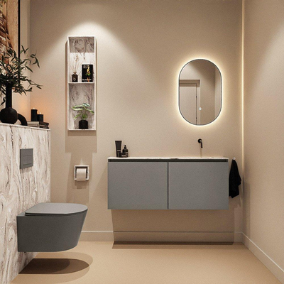 MONDIAZ TURE-DLUX Meuble toilette - 120cm - Smoke - EDEN - vasque Glace - position droite - sans trou de robinet