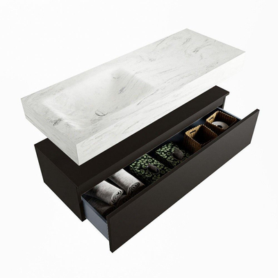 Mondiaz ALAN-DLUX Ensemble de meuble - 120cm - meuble Urban mat - 1 tiroir - Lavabo Cloud Opalo suspendu - vasque Gauche - 1 trou de robinet