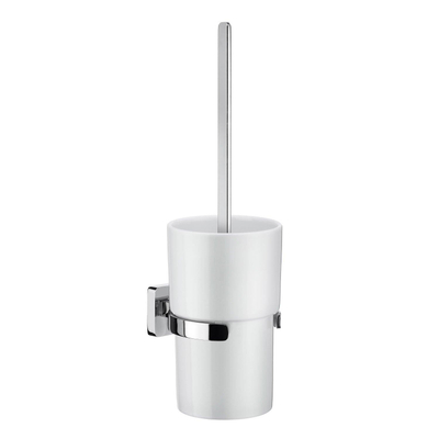 Smedbo Ice WC-borstelgarnituur - 9.8x38x10.6cm - zelfklevend / boren - Massief messing Chroom/Porcelein