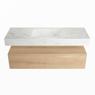 MONDIAZ ALAN - DLUX Badkamermeubelset - 130cm - onderkast - Washed Oak - 1 lade - vrijhangende wastafel - wasbak midden - 1 kraangat - Opalo