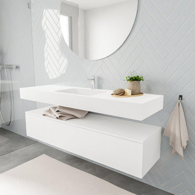 MONDIAZ ALAN 150cm - meuble bas - 1 tiroir - lavabo suspendu - vasque au milieu - 1 trou de robinet - talc