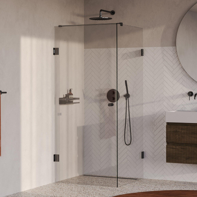 BRAUER Void Carving Cabine de douche - 80x80x200cm - porte battante - revêtement verre - réversible - verre clair - PVD gunmetal brossé