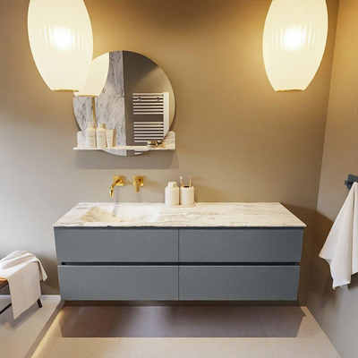 Mondiaz VICA-DLUX ensemble de meuble de salle de bain - 150cm - meuble sous-vasque plata - 4 tiroirs - lavabo encastrée cloud gauche - sans trous de robinet - version haute de 60cm - glace