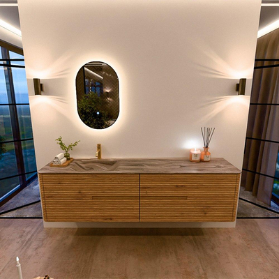 Mondiaz CIRO-DLUX Badkamermeubelset - 190x45x50cm - Solid surface wastafel Sombra - 1 wasbak Links - 1 kraangat - 4 lades - Oak