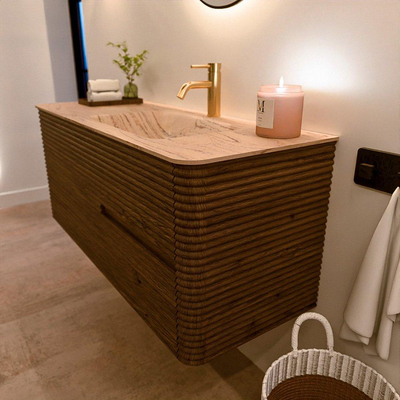 Mondiaz CIRO-DLUX Meuble de salle de bains - 120x45x50cm - Plan vasque solid surface Arena - 1 bassin à droite - 1 trou de robinet - 2 tiroirs - Dusk