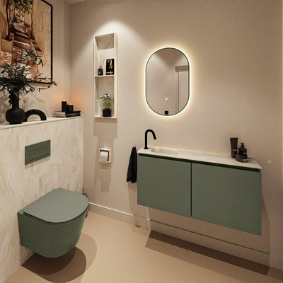MONDIAZ TURE-DLUX 100cm toiletmeubel Army. EDEN wastafel Ostra positie links. Met 1 kraangat.