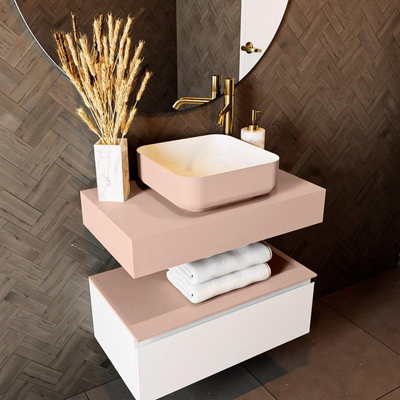 Mondiaz TOP 41 Vrijhangend Topblad - 70x41x12cm - geschikt voor waskom - Solid surface - Rosee