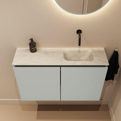 MONDIAZ TURE-DLUX Meuble de toilettes 80 cm Greey. Lavabo EDEN Ostra position droite. Sans trou de robinet.