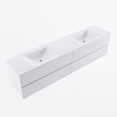 Mondiaz VICA ensemble de meuble de salle de bain - 200cm - meuble sous-vasque talc - 4 tiroirs - lavabo cloud double - sans trous de robinet - version haute de 60cm - talc