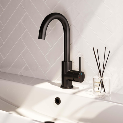 Brauer BlackEdition Wastafelmengkraan opbouw - hoog - draaibaar - ronde uitloop - model a - mat zwart SHOWROOMMODEL