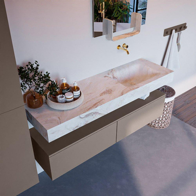 MONDIAZ ALAN - DLUX Ensemble de meuble de salle de bains - 150cm - meuble bas - Smoke - 2 tiroirs - lavabo suspendu - vasque à droite - 0 trous de robinet - Frappe