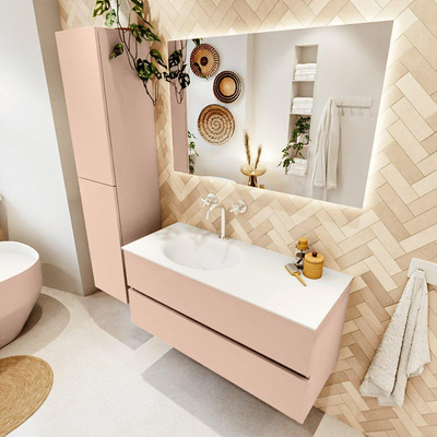 Mondiaz VICA ensemble de meuble de salle de bain - 110cm - meuble sous-vasque rosee - 2 tiroirs - lavabo moon gauche - 1 trou de robinet - version haute de 60cm - talc