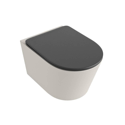 Mondiaz LAVIE hangtoilet – spoelrandloos – 36 x 53 cm – met softclose zitting – Linen (offwhite), zitting Dark grey (grijs)