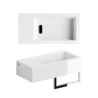Clou Flush 3 lave-mains 36x18cm trou de robinet à gauche avec porte-serviette Marbre minéral blanc brillant