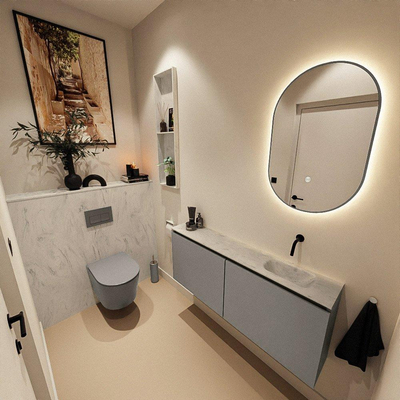MONDIAZ TURE-DLUX Meuble toilette - 120cm - Smoke - EDEN - vasque Opalo - position droite - sans trou de robinet