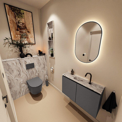 MONDIAZ TURE-DLUX Meuble toilette - 80cm - Dark Grey - EDEN - vasque Glace - position centrale - 1 trou de robinet