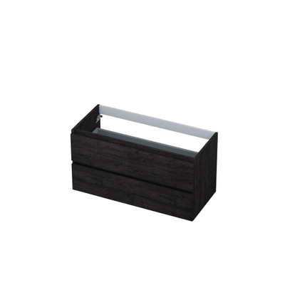 INK Wastafelonderkast - 100x45x52cm - 2 lades - greeploos - met houten keerlijst - MFC - Houtskool eiken