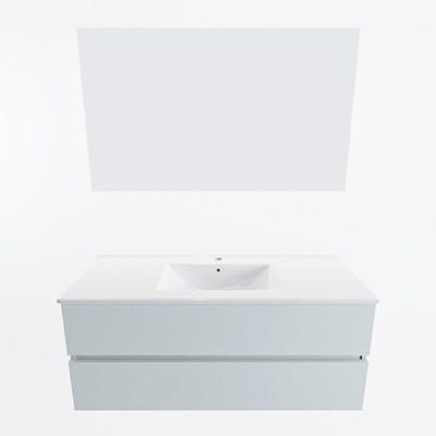 Mondiaz VICA ensemble de meuble de salle de bain - 120cm - meuble sous-vasque argile - 2 tiroirs - lavabo denia milieu - 1 trou de robinet - couleur Blanc Brillant - miroir LED - version XL 60cm haut