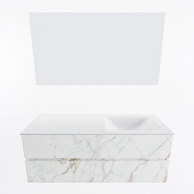 Mondiaz VICA ensemble de meuble de salle de bain - 130cm - meuble sous-vasque carrara - 2 tiroirs - lavabo cloud droite - 1 trou de robinet - couleur talc - miroir LED - version XL 60cm de haut