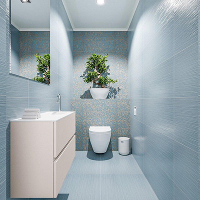 MONDIAZ ADA Meuble WC - 80x30x50cm - 1 trou de robinet - 2 tiroirs - linen mat - vasque à droite - Solid surface - Blanc