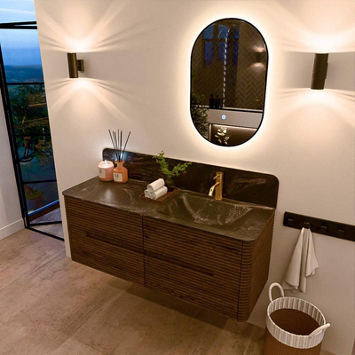 Mondiaz CIRO-DLUX Badkamermeubelset - 130x45x50cm - Solid surface wastafel Lava - 1 wasbak Rechts - 1 kraangat - 4 lades - Dusk