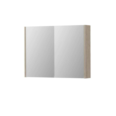 INK SPK1 Armoire de toilette - 80x14x60cm - 2 portes - miroir double face - interrupteur et prise de courant - MFC chêne ivoire