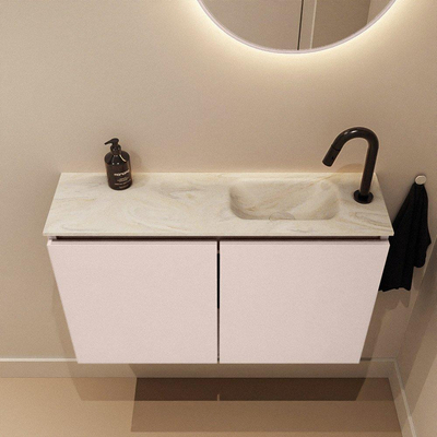 MONDIAZ TURE-DLUX Meuble WC 80cm Rosee. EDEN lavabo Ostra position droite. Avec 1 trou de robinet.