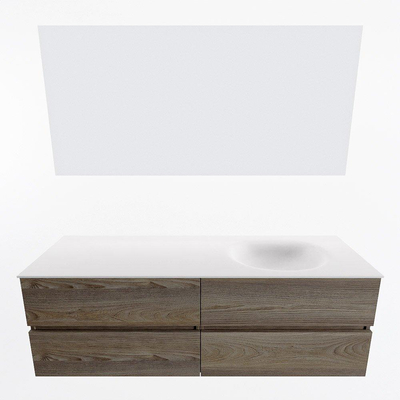 Mondiaz VICA ensemble de meuble de salle de bain - 150cm - meuble sous-vasque marron foncé gris - 4 tiroirs - lavabo lune droite - sans trous de robinet - couleur talc - miroir LED - version XL 60cm de haut